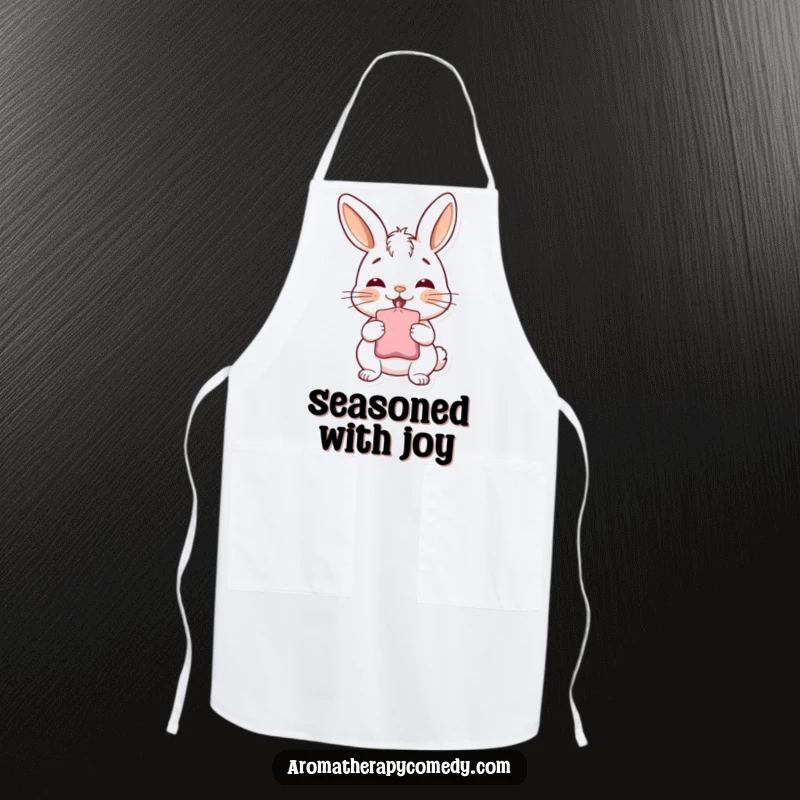Funny bunny apron, deep inhale from a sachet, bringing kitchen humor and aromatic joy, ideal funny gift.