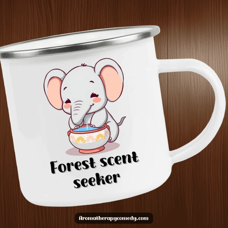 Funny elephant camping mug, trunk in incense, bringing rugged humor and peaceful vibes on adventures, great funny gift.