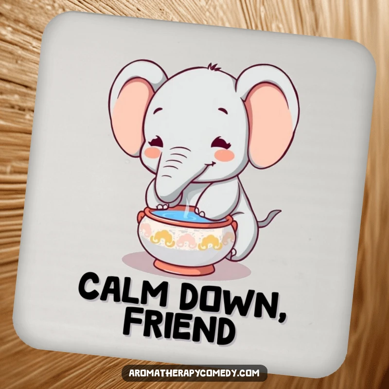 Funny elephant incense coasters, trunk in a bowl, depicting peaceful humor and protecting tables, perfect funny gift.